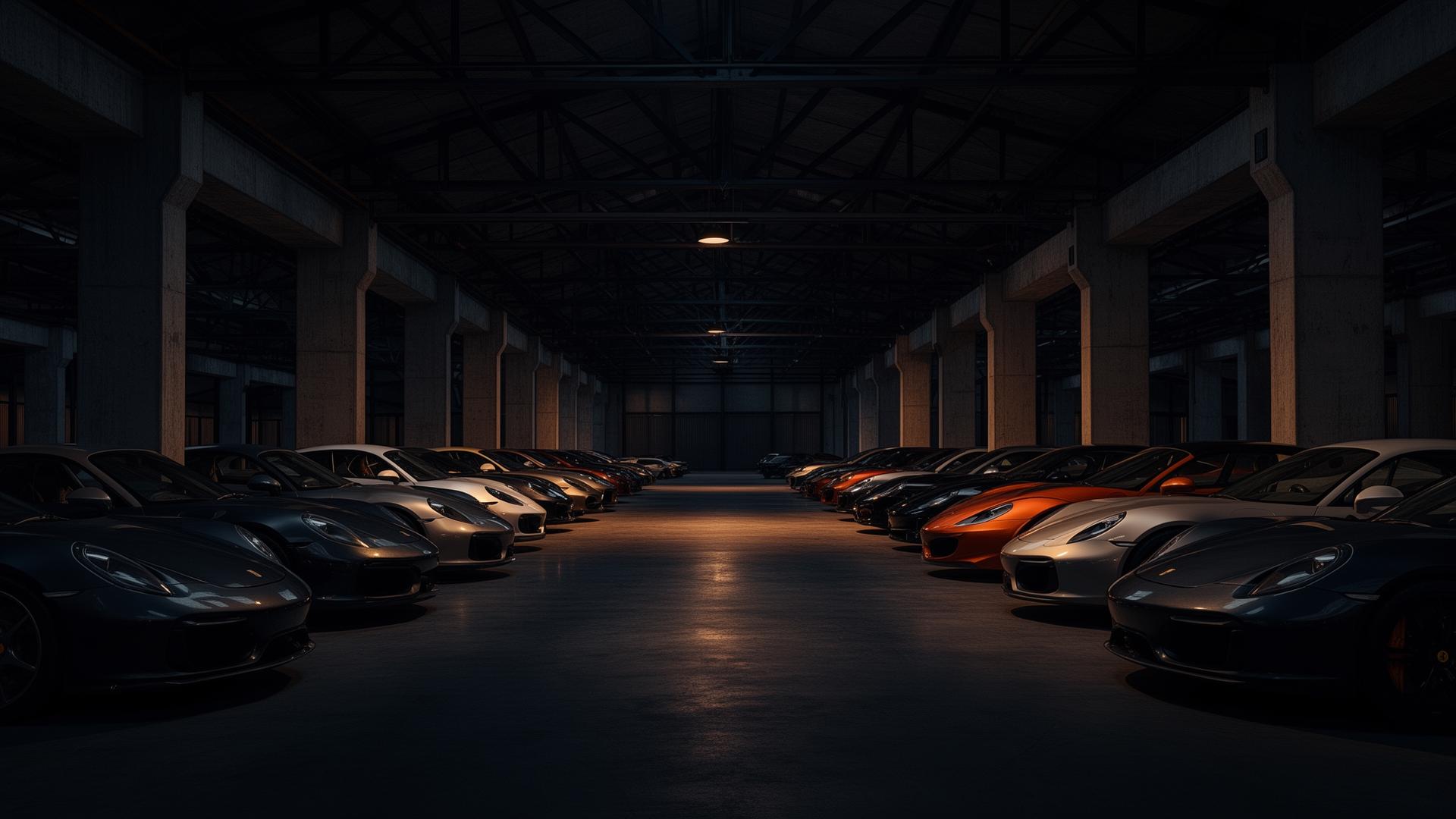 Sportwagen in einer Industriehalle als atmosphärisches Motiv